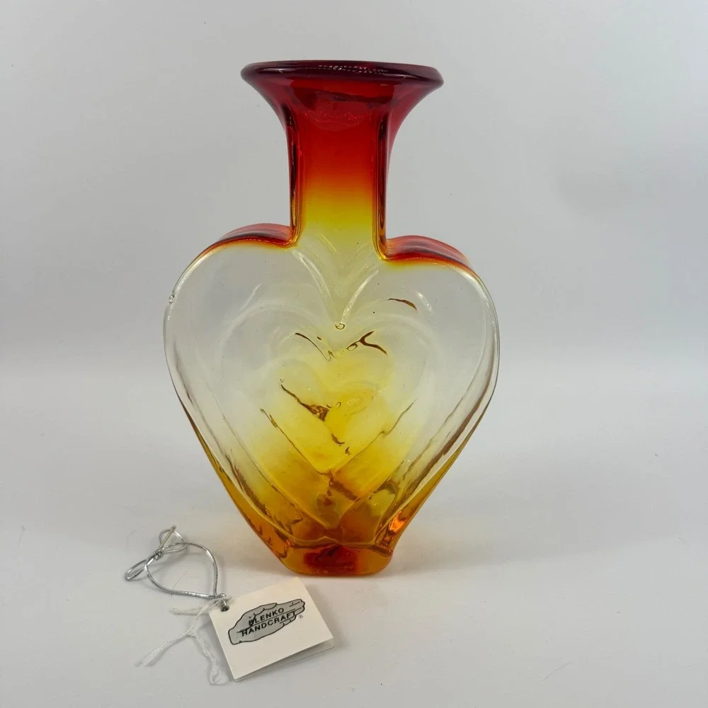 Blenko 3515 Heart Vase Tangerine Art Glass Signed Dated 2016